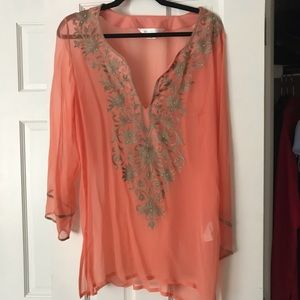 Ella moss swim cover up size small; peach color
